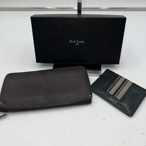 Paul Smith Wallet Set Brown Leather Zip Around Long Wallet Card Holder Box